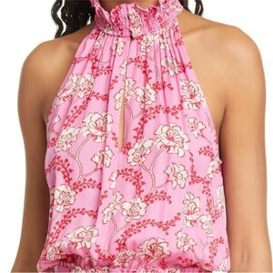 A.L.C Silk Floral Halter Tank Blouse High Neck Sleeveless Pink Floral Size 10